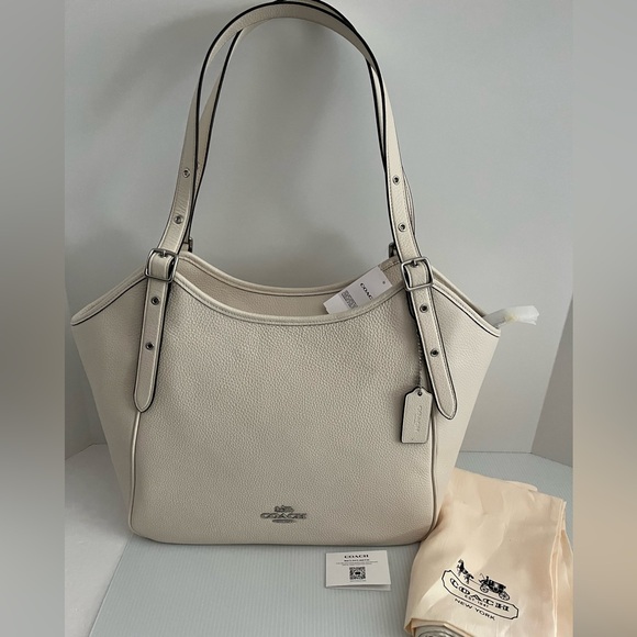 Coach Meadow Pebbled Leather Shoulder Bag Purse in SV/Chalk - Picture 2 of 16